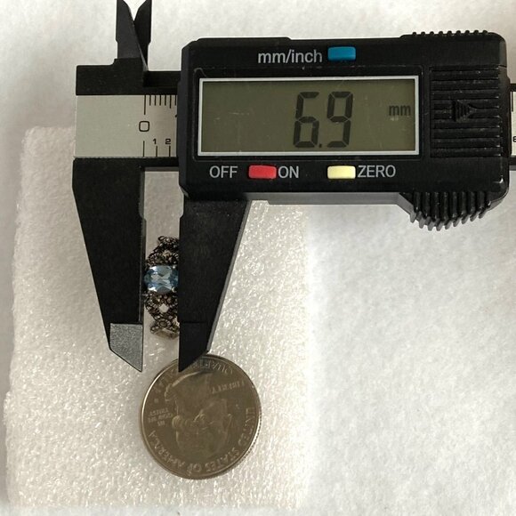 Sterling Silver 925 Oval Blue Topaz & Marcasite Floral Split Shank Ring Sz 7.5 - Picture 14 of 16